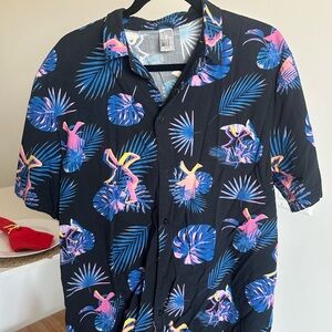 Dutch Bros Tropical Black Button-Up Shirt